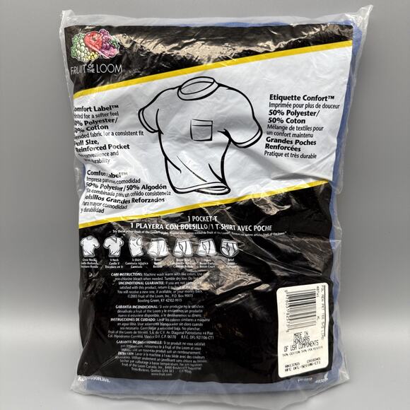 Vintage Fruit of the Loom Golden Blend Pocket T Shirt XL Blue 2001 NWT - Picture 3 of 4